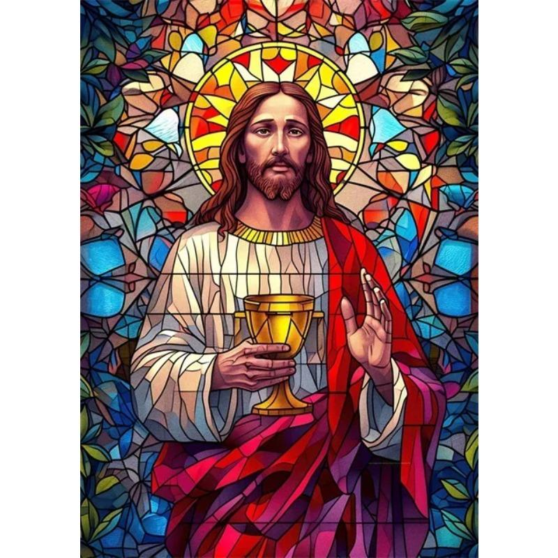 

Jesus Christ Stained Glass Posters Canvas Prints Art Mosaic Jesus Religion Portrait Abstract Pop Wall Art Picture for Home De 21X30CMNo Framed красный