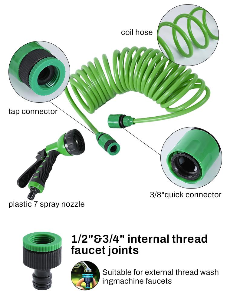 EVA Krul Tuinslang Veer Terugslag Tuinwaterslang met 3/4" Aansluiting met 7 Functie Sproeier voor Huisdier Wassen Auto Wassen