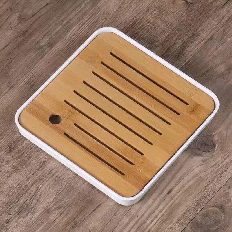 Handmade Bamboo Double-Layer Tea Tray with Drainage