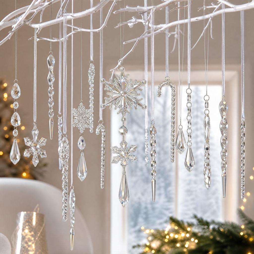 20 Pack Snowflake Christmas Ornaments with Icicle Pendants for Holiday Tree Hanging Decor