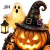 Illuminated Wizard Hat Pumpkin Solar Halloween Garden Stake Light, Waterproof LED Yard Decoration with Ground Plugs And Ghost, Outdoor Walkway
