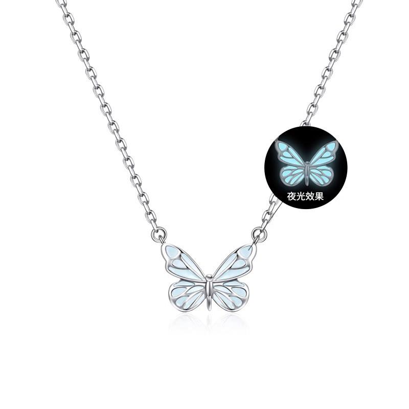 Elegant Butterfly Pendant Necklace Women Sterling Enamel Glow Design Minimalist Fashion Jewelry Gift