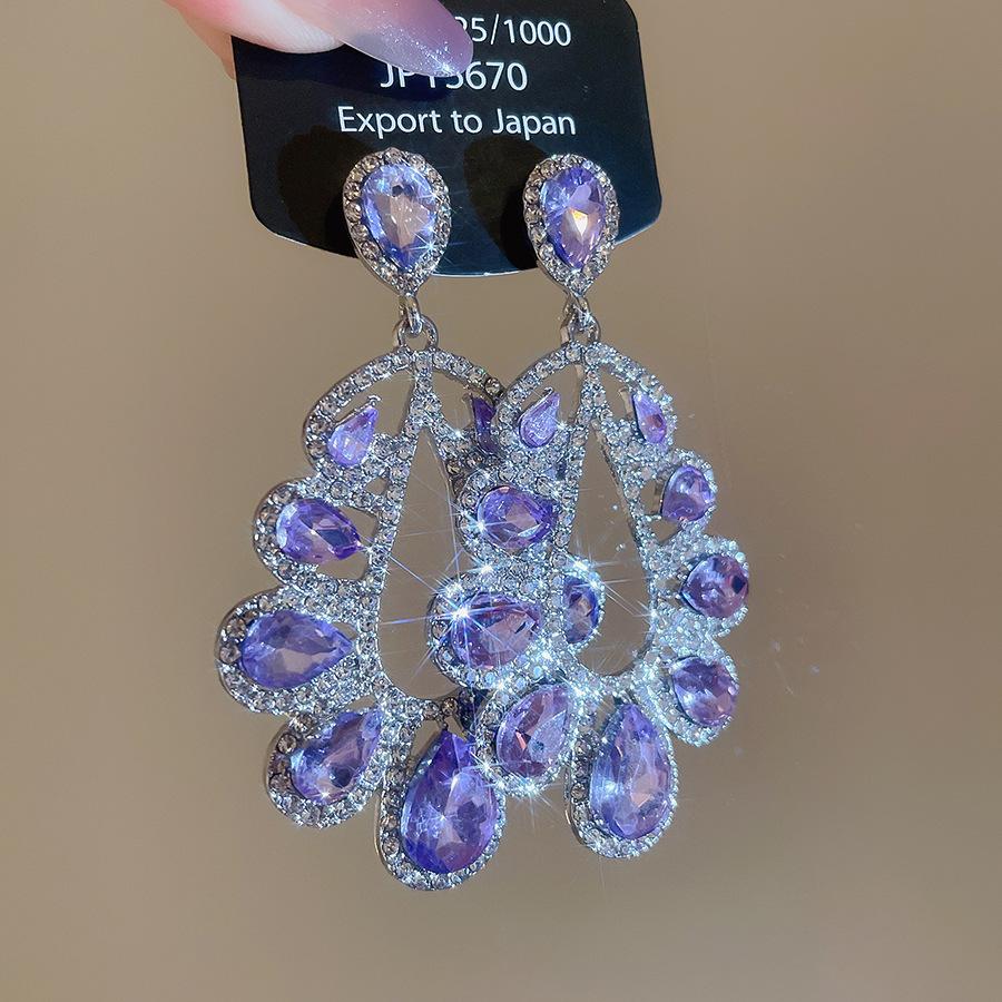 

Silver needle with diamonds hollow water drop pendant earrings elegant temperament earrings exquisite earrings women