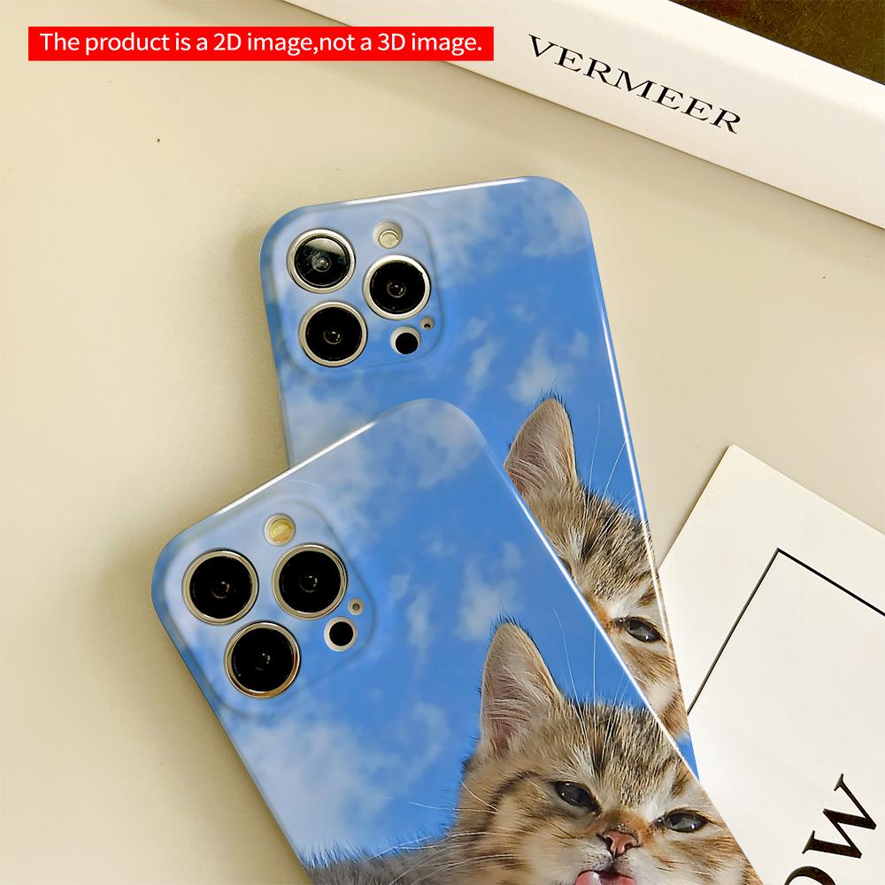 Cute Kitten Licking Sky Background Phone Case All Inclusive Film Hard Phone Case, Compatible with iPhone 18 Pro Max 17 16 15 14 13 12 11