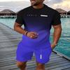 Lässiger Sportanzug atmungsaktiv Outdoor Freizeit Herren T-Shirt Fünf-Viertel-Hosen-Anzug Sommer 3D-Druck Anzug für Herren und Erwachsene