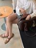 Inner Heightening Version~ Leather Platform Leopard Print Mary Jane Single Shoes Women's Autumn Thick Heel Ballet Shoes One-word Buckle Wedge Heel Lad