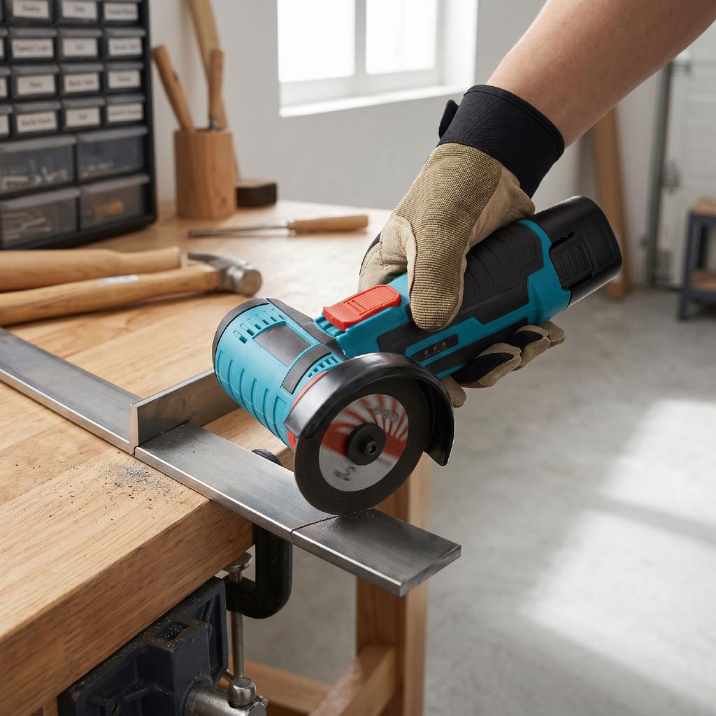 12V Mini Cordless Angle Grinder Polisher 19500RPM High Speed, 2 Saw Blades Compatible with Metal Wood Metal Cutting