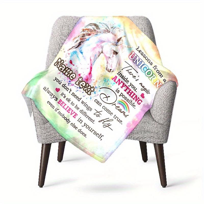 Colorful Unicorn Customize Your Name Blanket Used For Chair Office Sofa Bed Camping Soft And Warm Giving Friends And Relatives Birthday Graduation