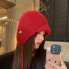 New Little Red Riding Hood Fashionable Solid Color Foreign Style Knitted Hat Versatile Warm Ear Protection Cold Resistant Woolen Hat for Women