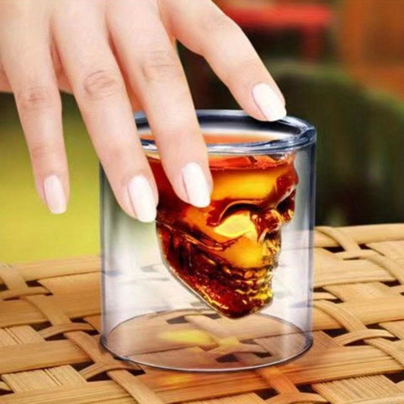 1 pz, Bicchiere da whisky con teschio horror, Bicchieri da vino a doppia parete, Bicchieri da bar senza stelo da 75 ml/2,5 once, Vetreria elegante, Per Scotch Bourbon, Whisky, Cocktail