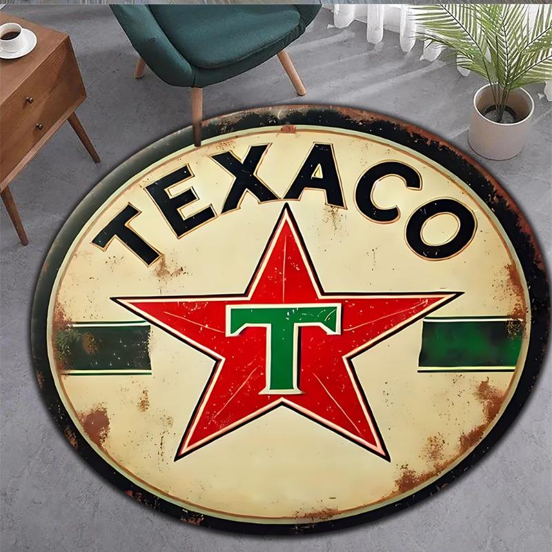 1pc Texaco Patterned Area Carpet Round Large Area Carpet for Living Room Bedroom Office Terrace Adding and Outdoor Decoration