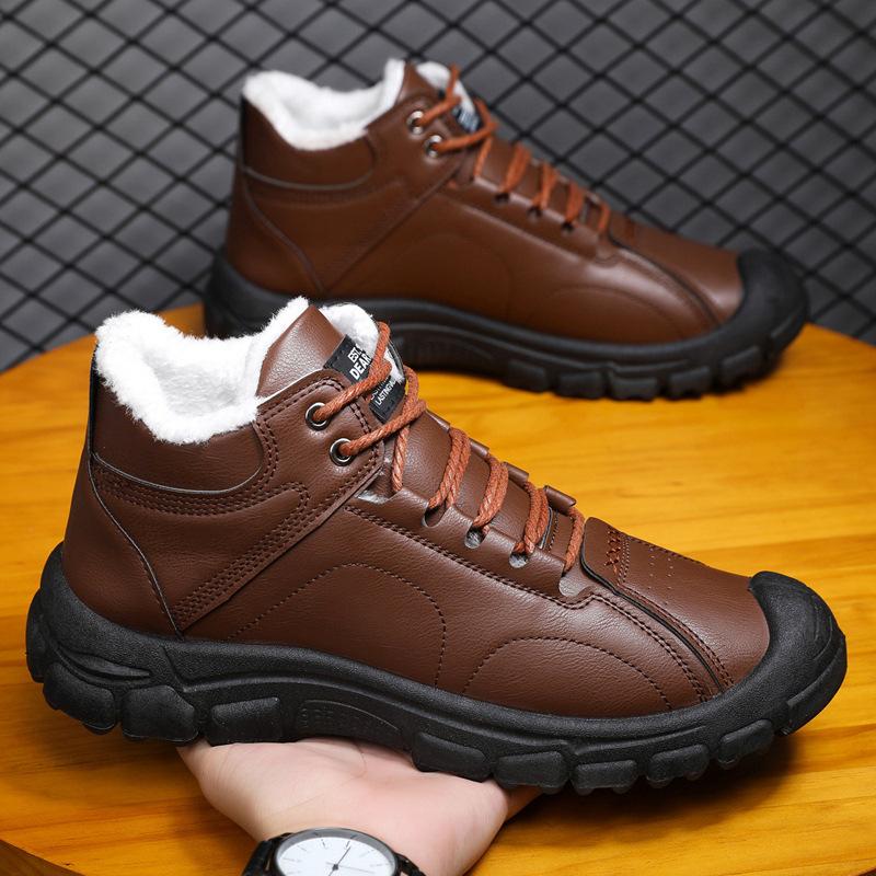 

Зимние ботинки осень и зима новая хлопковая обувь уличная спортивная обувь на толстой подошве повседневная мужская обувь мужские кожаные ботинки средней высоты 47（285） коричневый