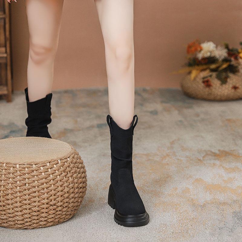 

2025 Женские осенние ботильоны на высоком каблуке - Скрытый каблук, До середины икры, На флисовой подкладке, В стиле Мартин Standard Size