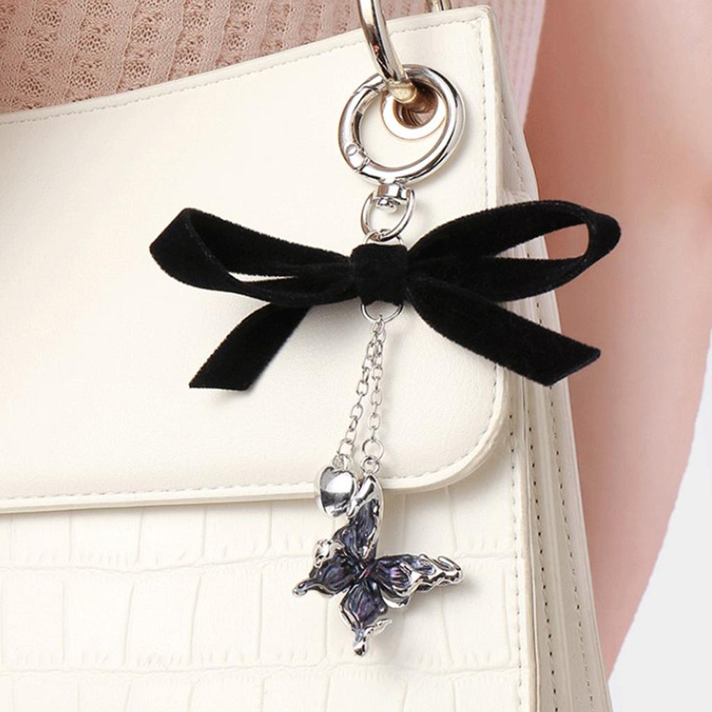 Elegant Silver Heart Bowknot Keychain Charm Pendant Handmade Heart Keyring for Women Fashionable Backpack Ornament