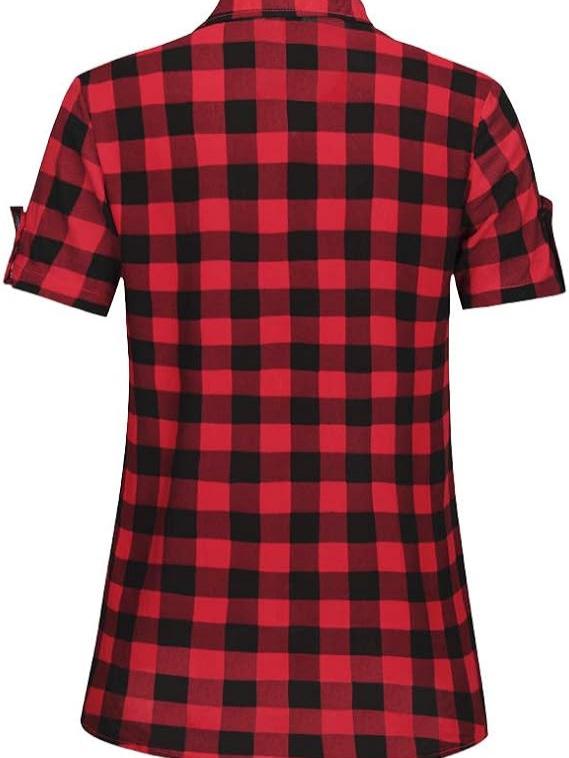 2026 Spring/Summer Women's Black and White Plaid Short Sleeve Loose Slimming Retro Top