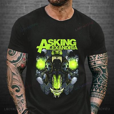 Asking Alexandria Band Graphic 3D Printed Top Casual Short Sleeved Men's T-shirts - Soft Medium Stretch Polyester Fabric Summer Relaxed Fit Clothing