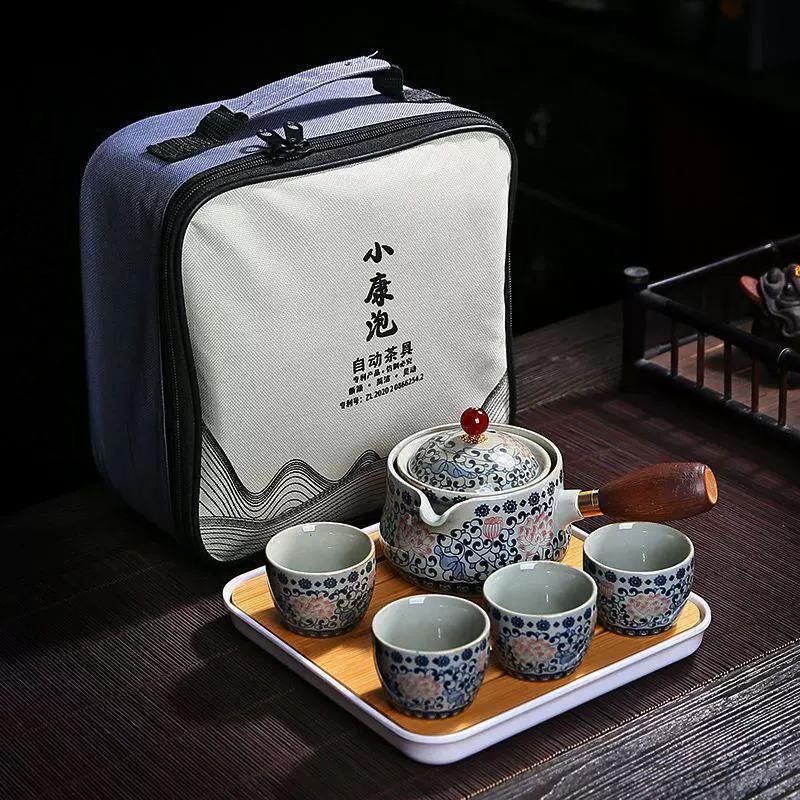 Chinese Style Kung Fu Travel Ceramic Tea Set Portable Teapot Set with 360 Rotation Tea Make Teacup Cup for Tea Gift Bag 2025 New