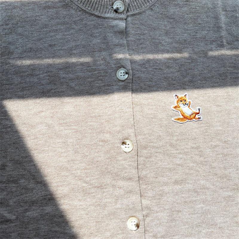 MK Brand Fox Embroidered Wool Cardigan - Single-Breasted, Round Neck Sweater for Autumn/Winter