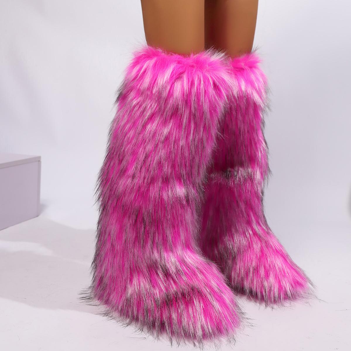

Womens Knee High Fuzzy Faux Fur Boots - Soft, Warm, and Comfortable Slip-on Design with Flat He Ladies Plush Warm Platform Shoes 46
