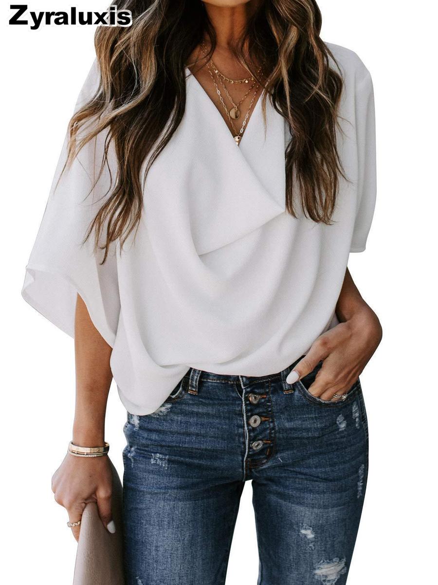 Summer New Arrivals Women s Chiffon V-Neck Blouse Loose Casual Sleeveless T-Shirt L белый