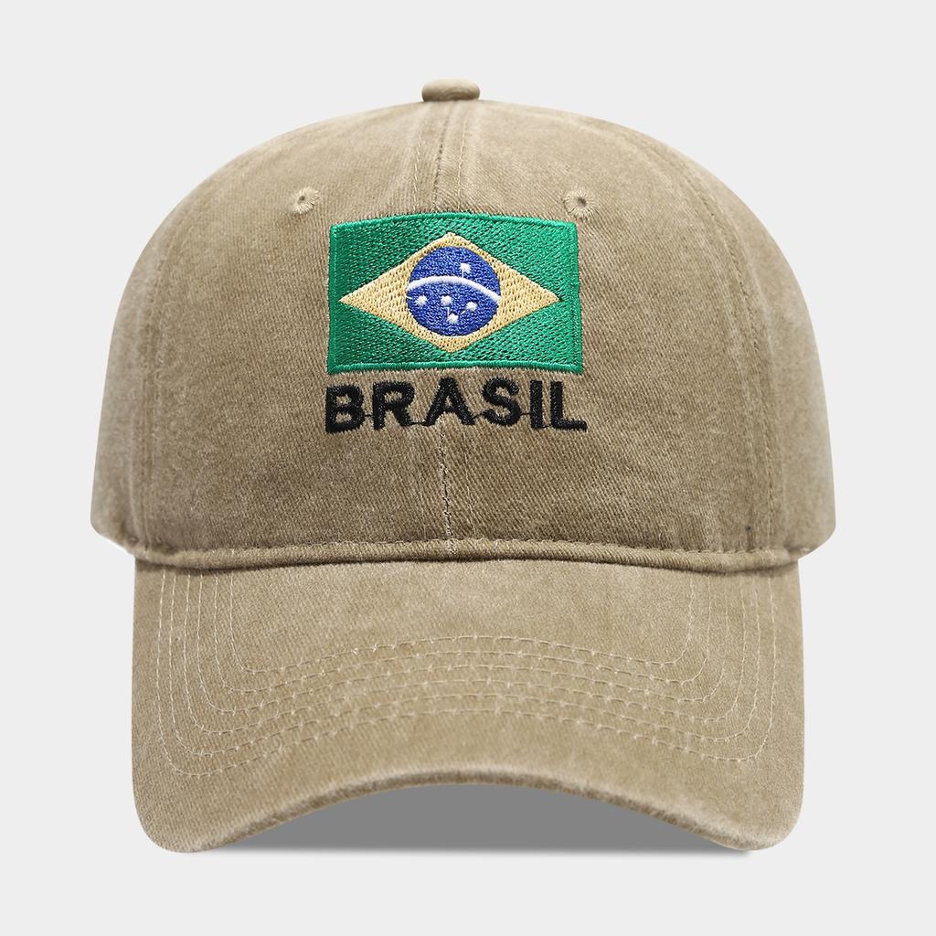 New washed old Brazilian flag embroidered baseball cap hot sale retro soft top casual cap