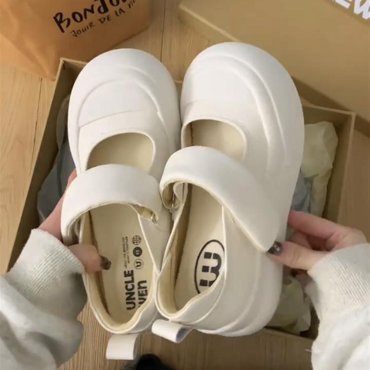 Puff Soft Bread~ Big Head Casual Mary Jane Shoes Women's Velcro Ugly Cute Platform White Shoes Versatile Single Shoes
