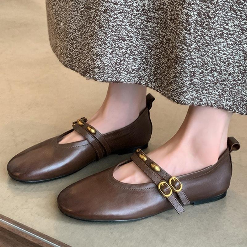 Fashion Fashion Buckle Strap Women Flat Leather Shoes Mary Jane Elegant Versatile Women Shoes 2025 High Quality Shallow Comfy Soft Flats
