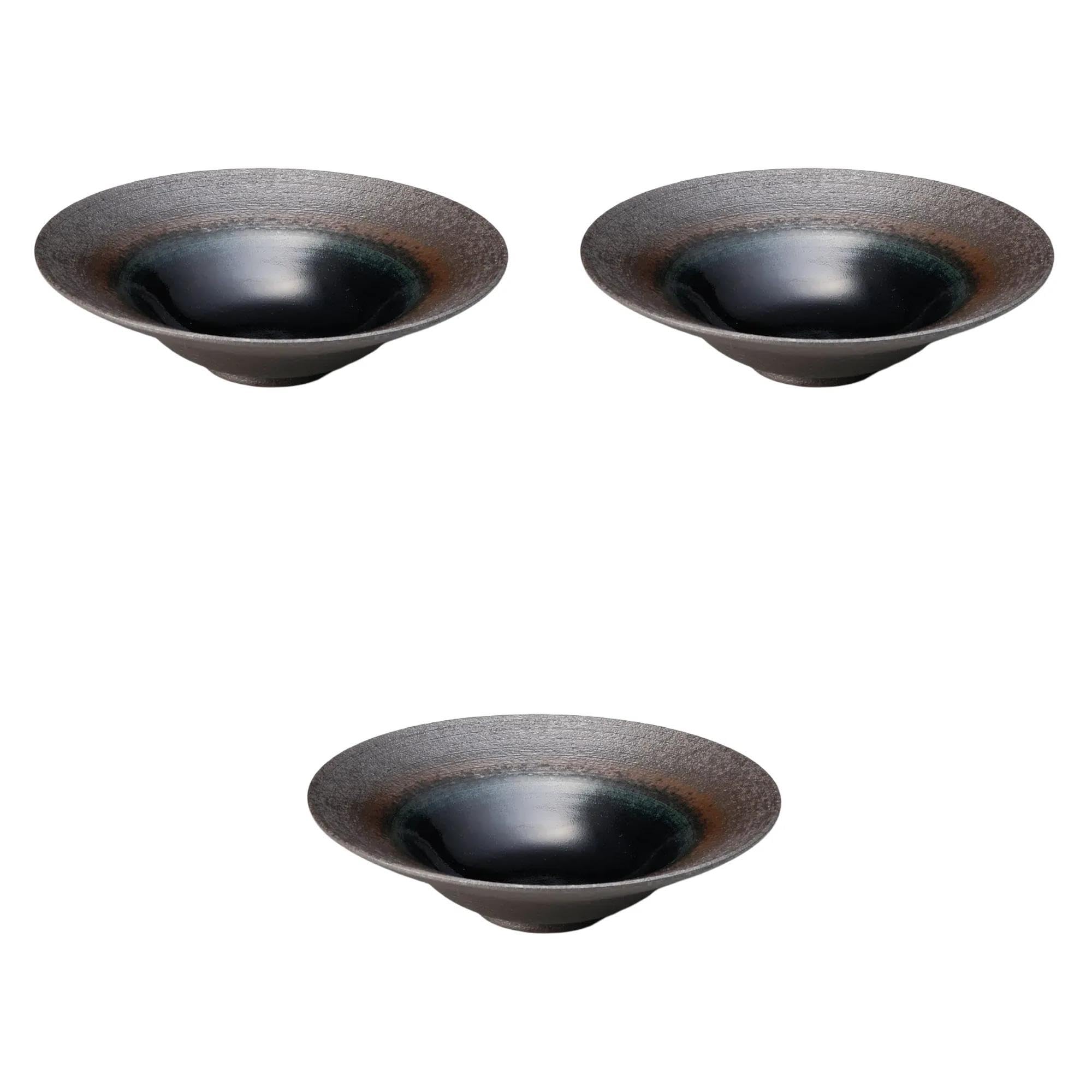 

Set of 3 Carbonized Navy 20cm Deep Plates x Small Ceramic Serving Bowls by Setomonohonpo [20.7 5.5cm]