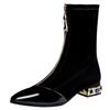 Fashion Pointed Toe Rhinestone Zipper Fashion Boots Fashion High Heel Stretch Boots Black Patent Leather Warm Shoes Casual Botas Mujer
