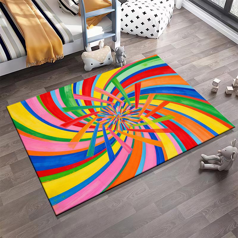 Colorful Spiral Pattern Carpet with Bright Rainbow Abstract Design Suitable for use as an anti-slip for living room bedroom sofas