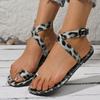 Fashion 2025 Summer Leopard Print Flat-bottomed Clip Toe Sandals One-word Buckle Belt Fashionable Outdoor Large Size 36 43 Women's Shoes