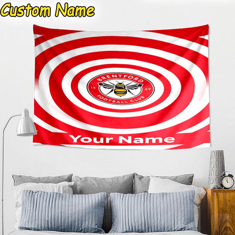 Custom Name Brentford Football Club Crest Tapestry Room Decoration Wall Hanging for Living Room Bedroom, dormitory, Birthday and Christmas gifts