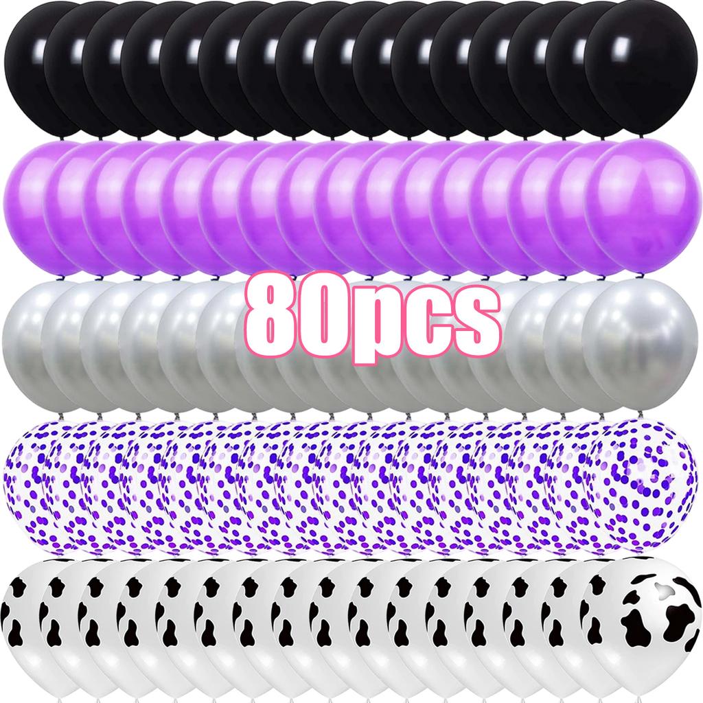 Black Purple Silver Confetti Latex Balloons 20–160 Pack, 12in Decor for Birthday Halloween Wedding