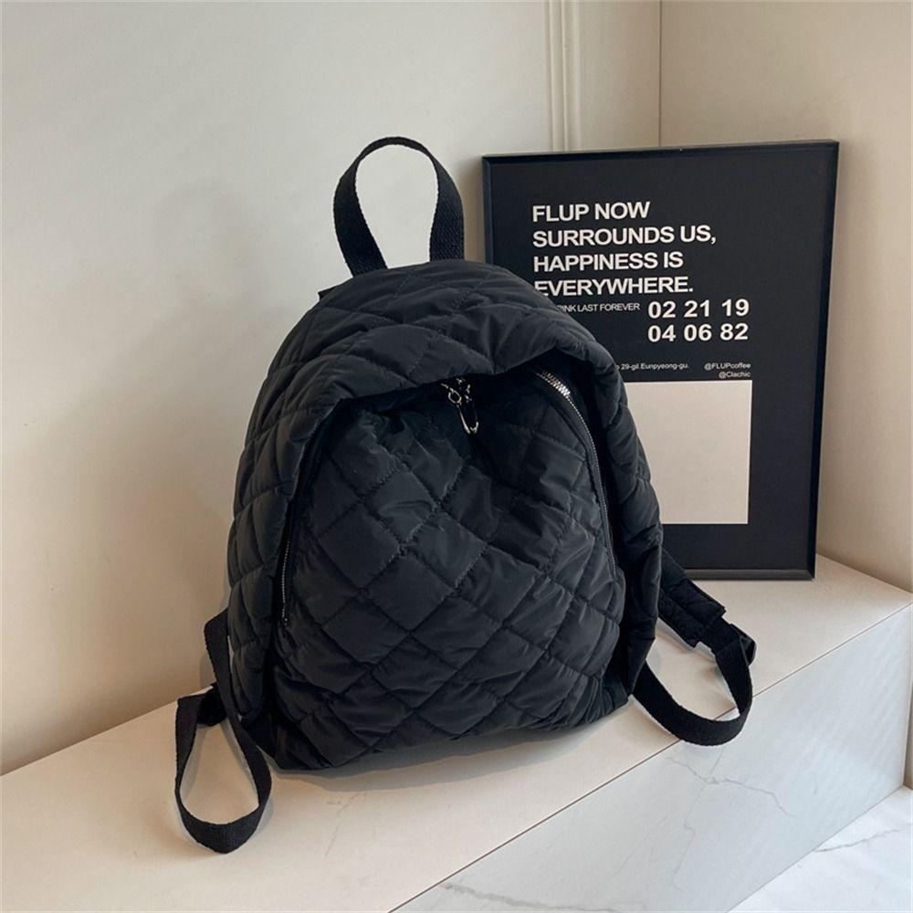 Simple Down Cotton Padded Large Capacity Backpack Lightweight Solid Color Schoolbag Puffy Quilted Shoulder Bags for Students