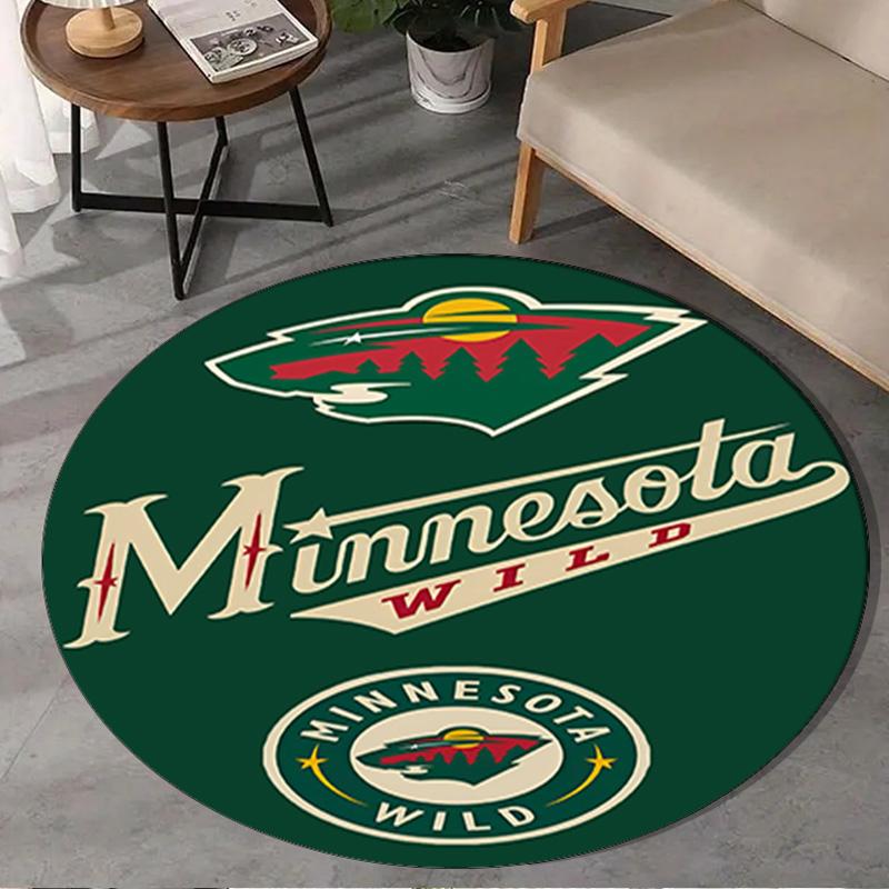 1PC Minnesota-Wild Hockey Team Round Rug, Non-slip Chair Mat, Home Decor, Circle Carpet Perfect for Office, Bedroom, Living Room,Christmas Gift