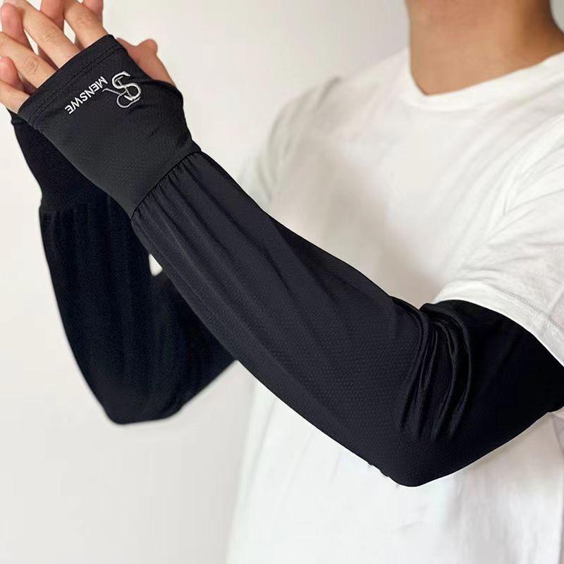 1 Paar Buchstaben Lockere Eis-Armstulpen Damen Sonnenschutz Elastische Fahrhandschuhe Outdoor UV-Schutz Armabdeckung Ärmel Bequem