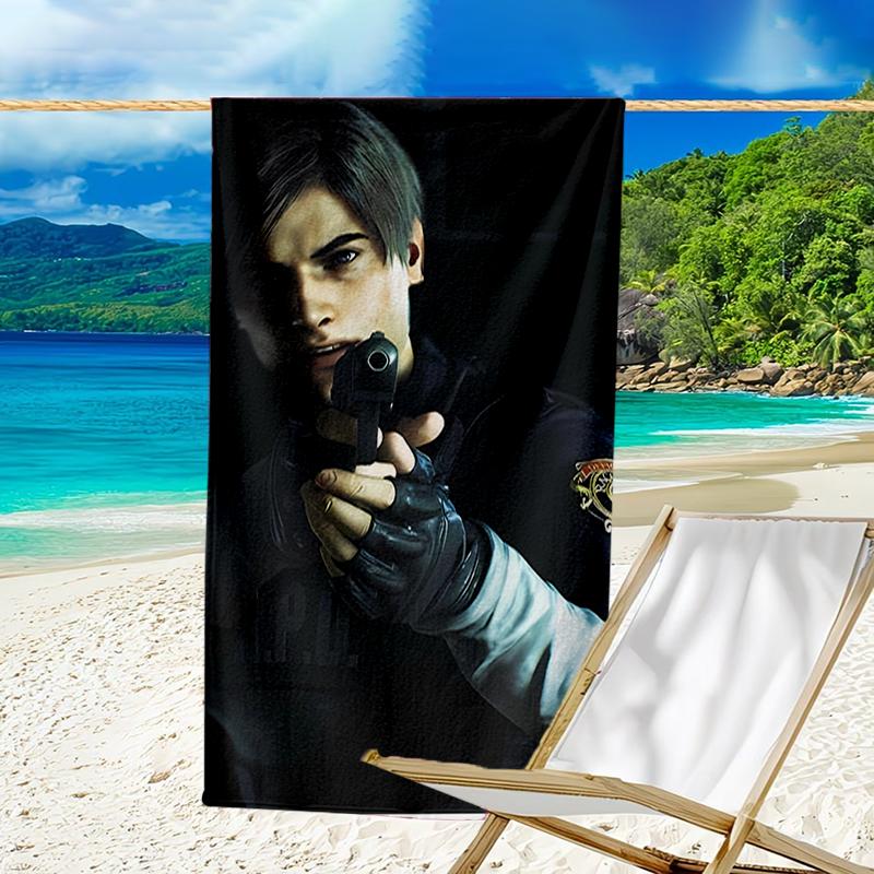 proof beach towel with a Resident Evil Leon S. Kennedy1 pattern - soft,absorbent,quick-drying,machine washable - perfect for swimming,camping,bathing