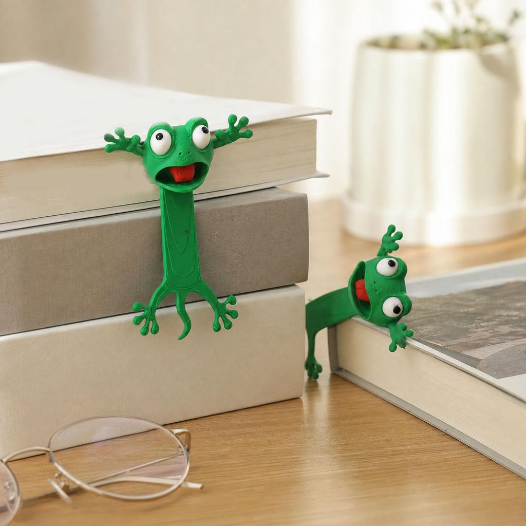 3D Frog Shaped Bookmark Creative Reading Clip Novelty Cartoon Stationery Book Marker Set for Books and Journals Durable Flexible Design