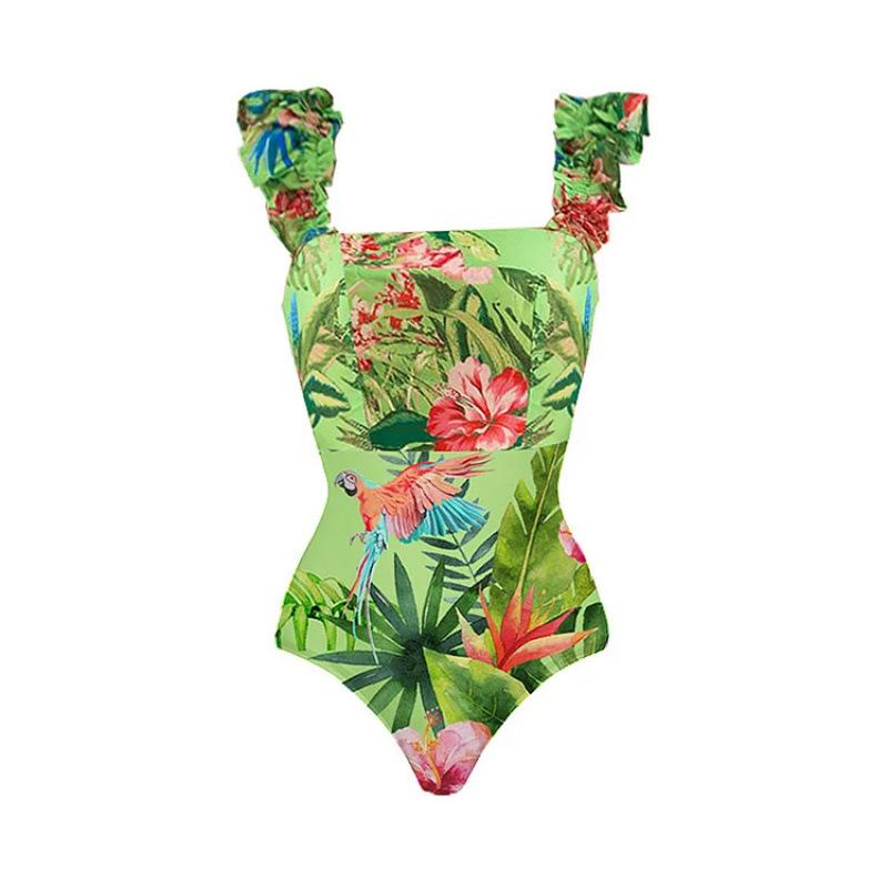 European and American beach suit swimsuit vacation beach print one-piece swimsuit suit women S