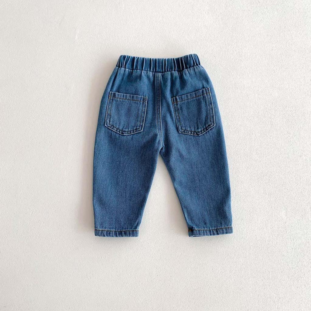 Children's Spring/Autumn Soft Jeans - Unisex, Ages 0-6, Casual Western Style Solid Color