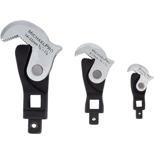 MichaelPro 3-Piece Spring-Loaded Automatic Size Adjusting Blackfoot Wrench Set | 5-32mm 3/16"-1 1/4" | Self-Adjusting Wrench, Multi-Size Spring Wrench