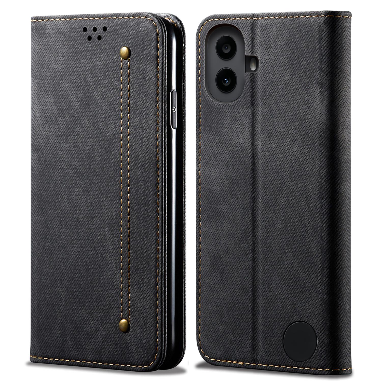 

Для Nothing CMF Phone 1 Чехол Текстура Джинсовой Ткани Кожаный Чехол-Подставка с Защитой от Царапин Black