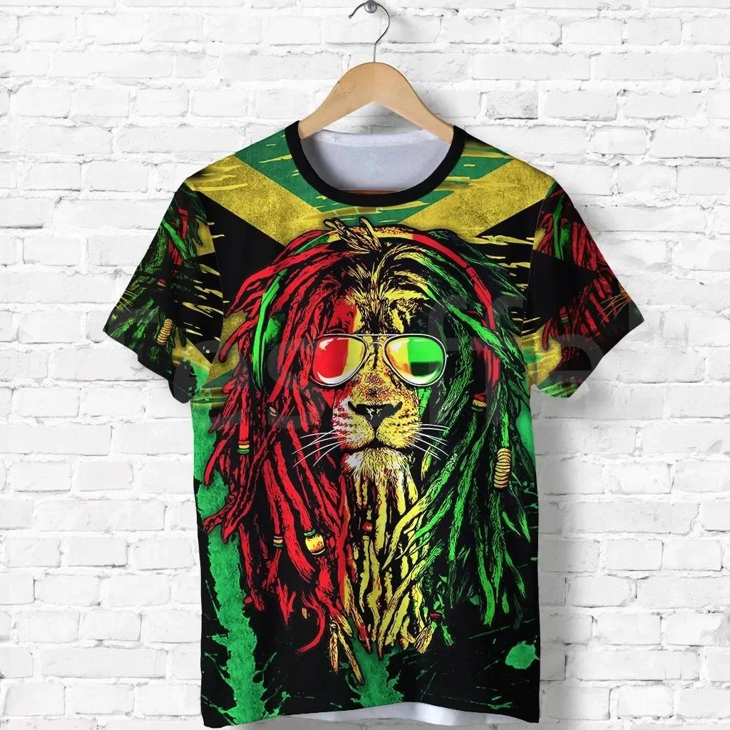 Tessffel Jamaikos Liūto Emblema Vasaros Naujos Mados 3D Spausdinimo Viršutiniai Marškinėliai T-shirt Vyrams Moterims Trumpomis Rankovėmis Streetwear Stilius-8