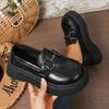 Fashion Fashion Metal Decoration Solid Black Loafers Women 2025 Autumn Thick Bottom Slip On Pumps Comfort Medium Heel Office Shoes