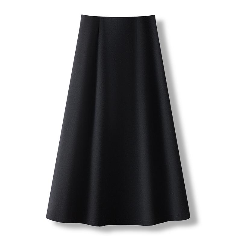 Women's Dark Grey Cashmere A-line High Waist Long Skirt - Spring/Autumn 2026 Woolen Half Umbrella Skirt
