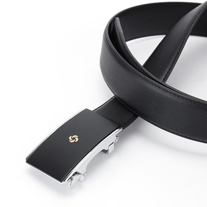 Samsonite Men's Leather Belt, High-End Cowhide Automatic Buckle Belt, TK2 Black