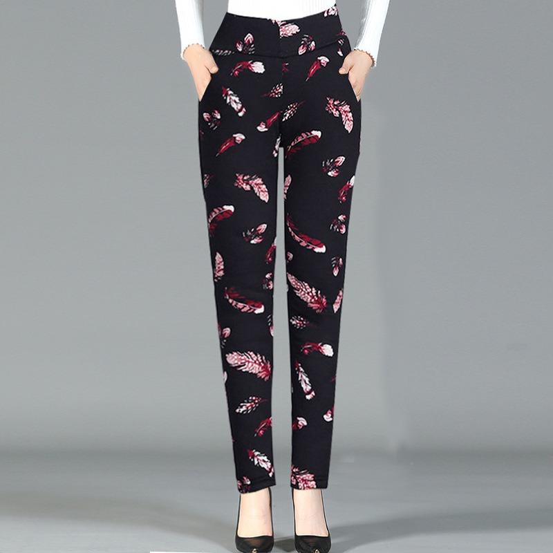Thickened High-waisted Cotton Pants, Female Grandma Pants, Winter Outer Wear Leggings, Medium and Old Mother Warm and Slim Body Pants