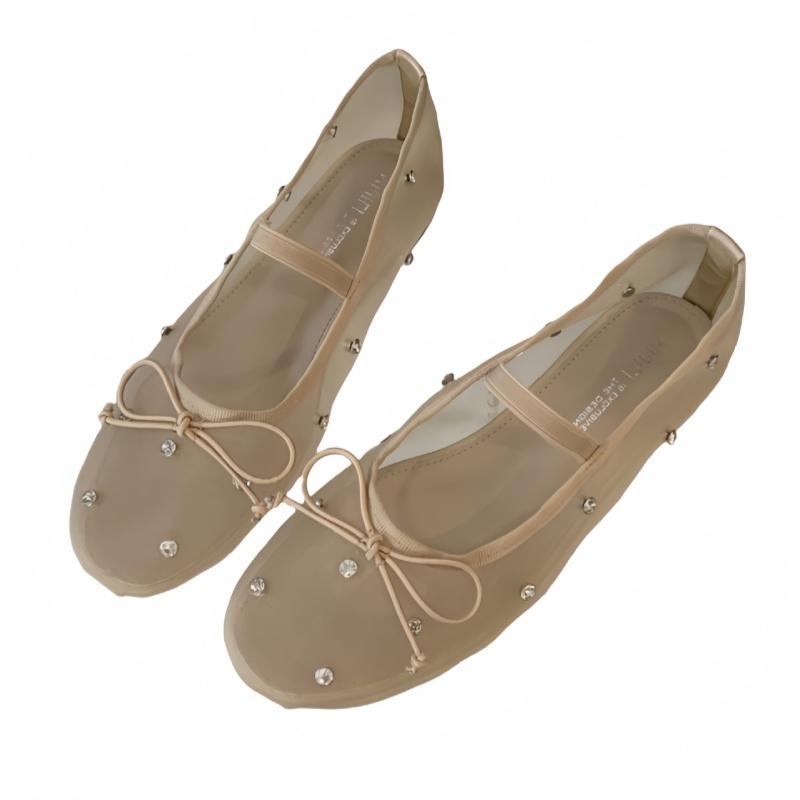 Crystal Mesh Rhinestones Ballerina Flats Round Toe Mary Jane For Work Office Flats New Designer Non Slip Casual Walking Shoes