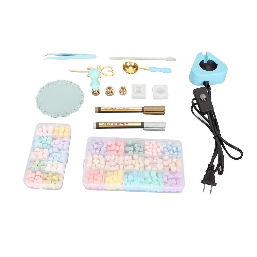 Wax Seal Stamp Kit with Wax Seal Warmer Wax Stamp Spoon Coloring Pen for Vintage Letters Envelopes C