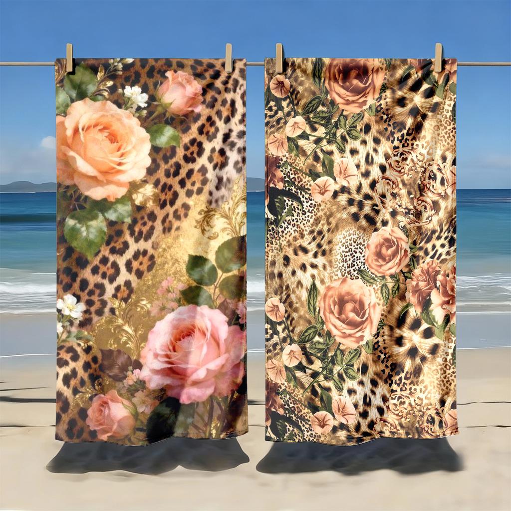 2pcs Boho Floral Leopard Print Tropical Beach Towel Beach Towels for Summer Vacation